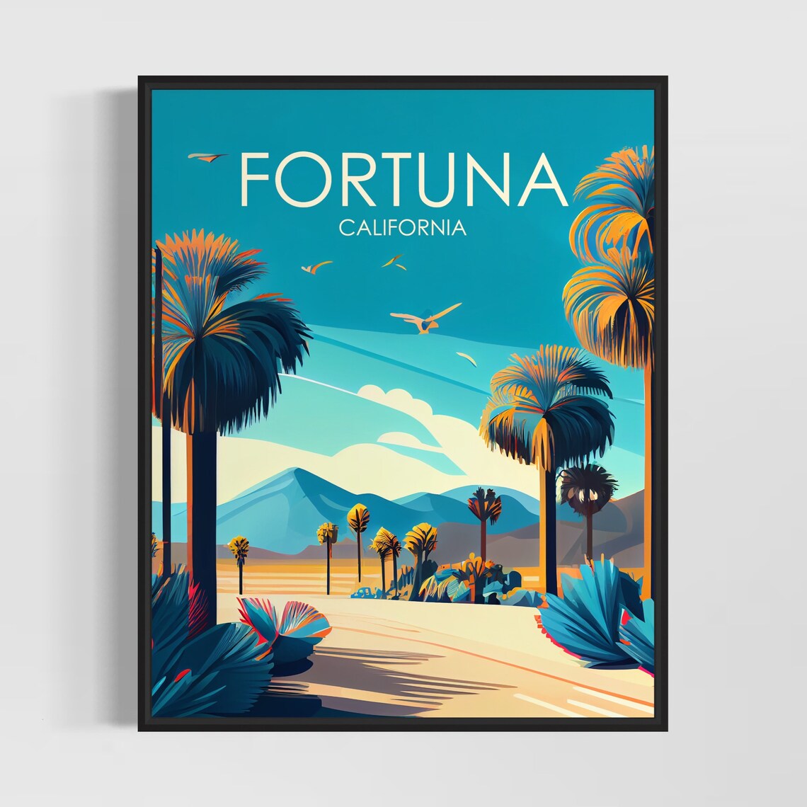 Fortuna California Towering Palm Grove Birds Mountain View Poster