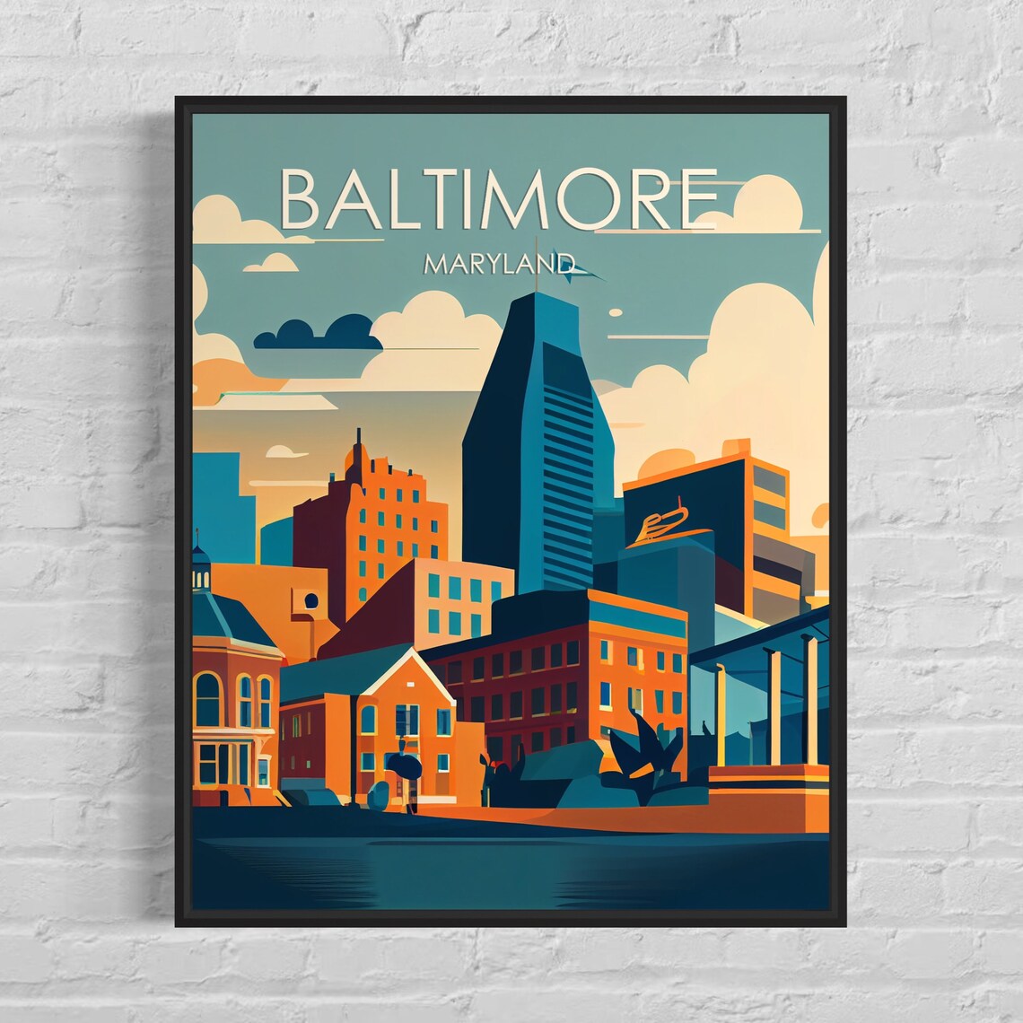 Baltimore Maryland Downtown Skyline Over Harbor Cityscape Poster