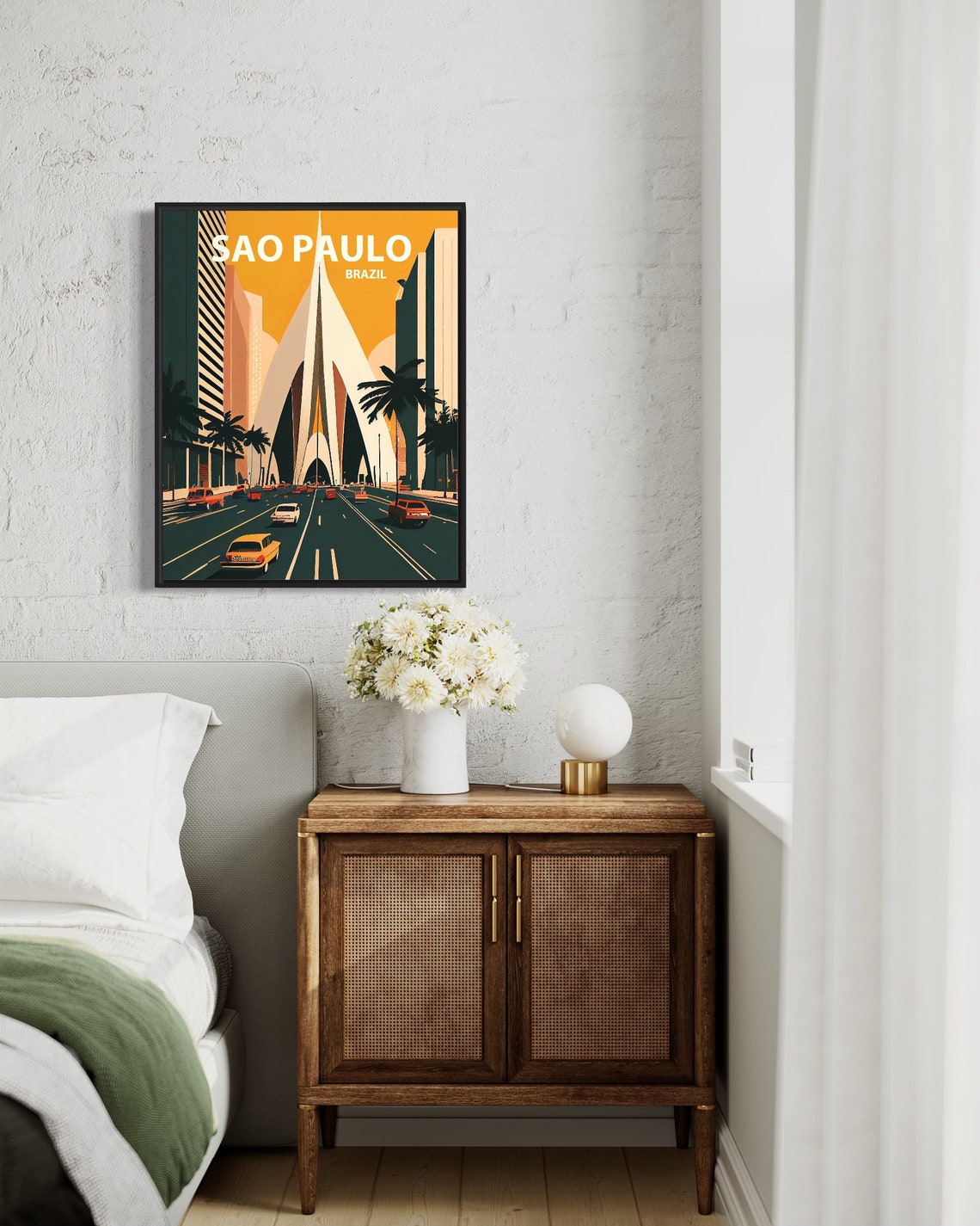 Sao Paulo Brazil Retro Cable Stayed Bridge Evening Traffic Poster - Image 3