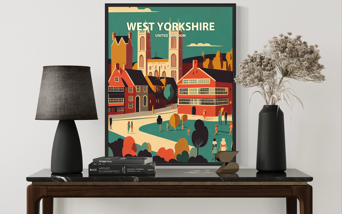 West Yorkshire United Kingdom Historic Town Retro Travel Poster - Image 3
