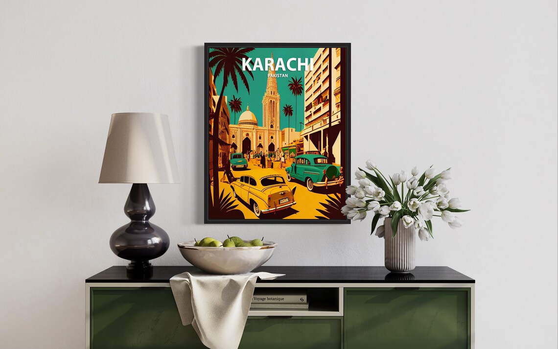 Karachi Pakistan Vintage Busy Street Scene Historic City Poster - Image 2