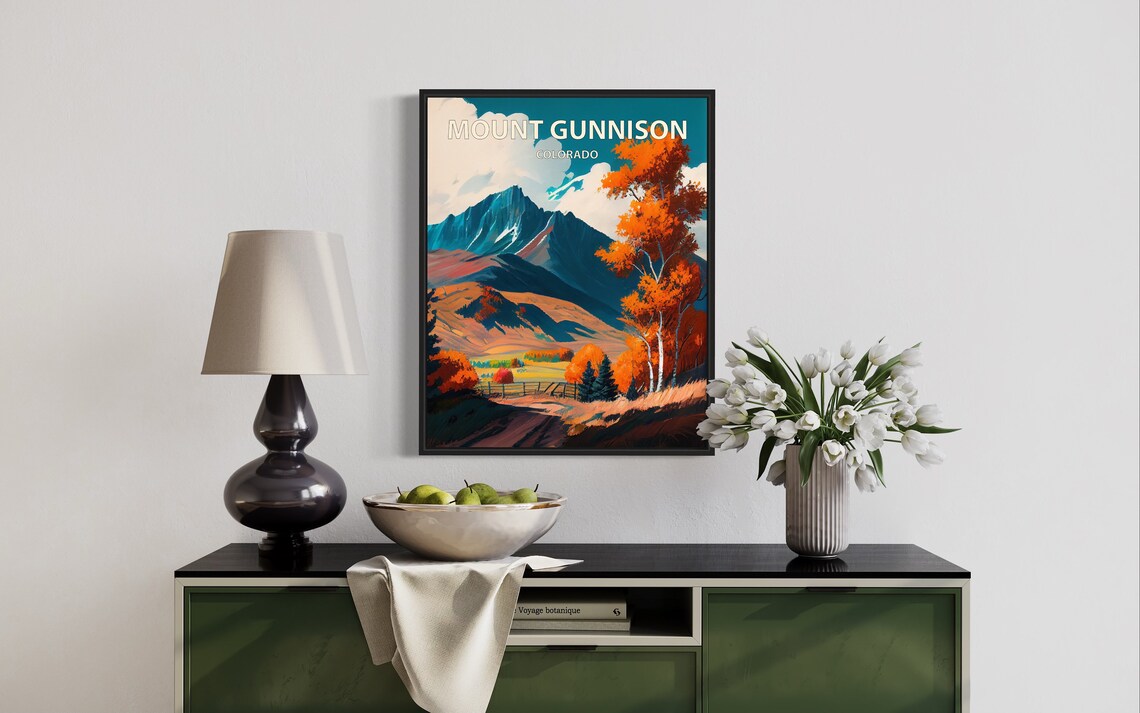 Mount Gunnison Colorado Valley Pasture Fence Autumn Travel Poster - Image 3