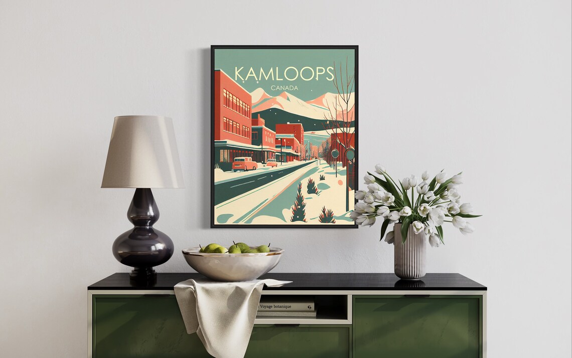 Kamloops Canada Snowy Main Street Mountain Retro Travel Poster - Image 3