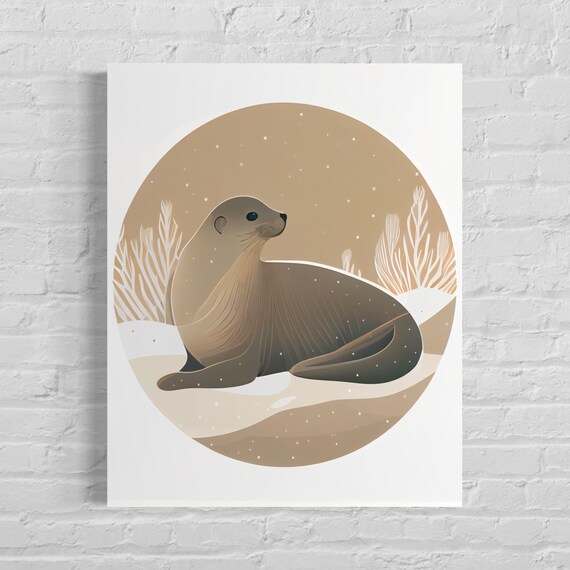 Seal Retro Art Print Seal Illustration Seal Vintage Minimal Design Poster
