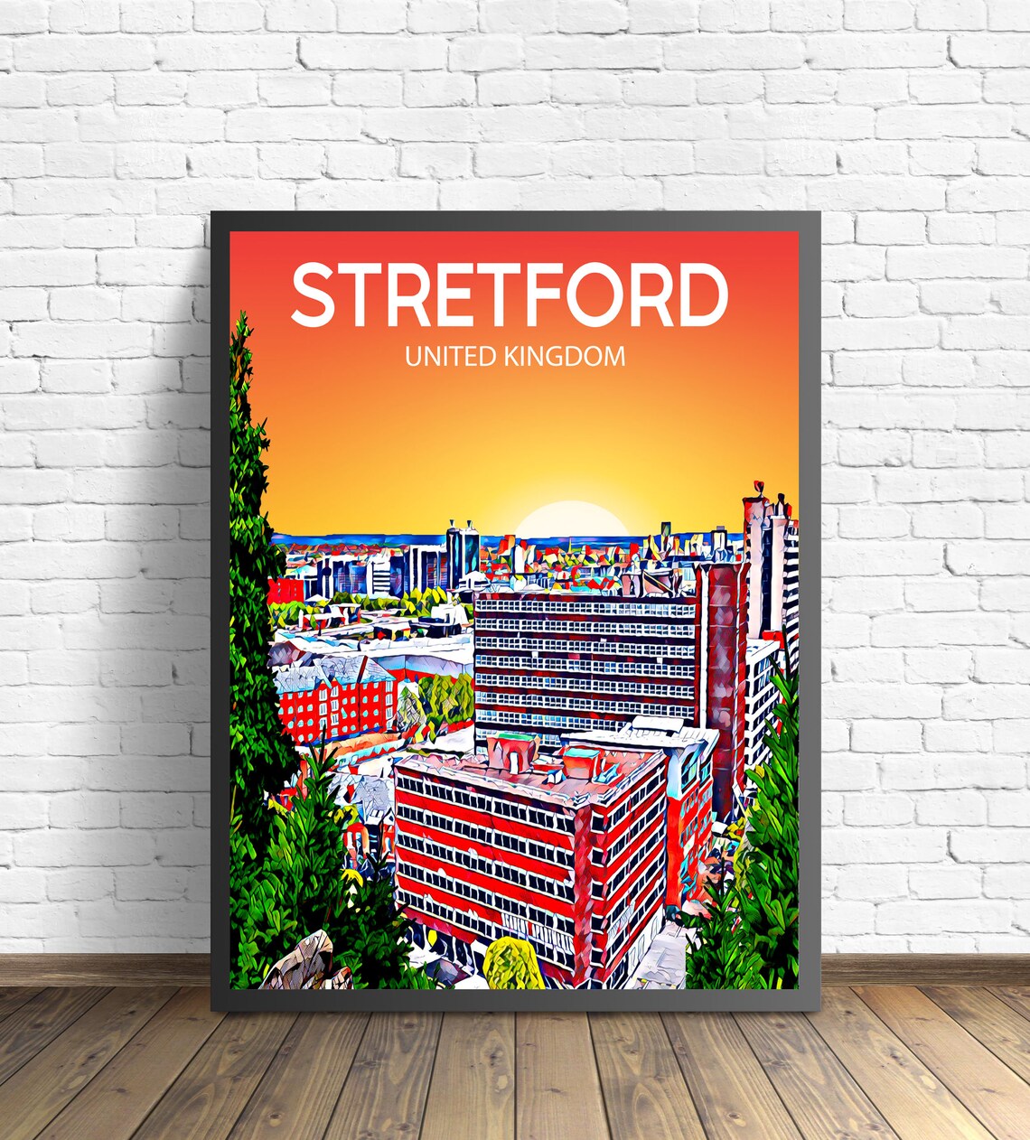 Stretford United Kingdom Sunset Skyline Modern City Art Poster