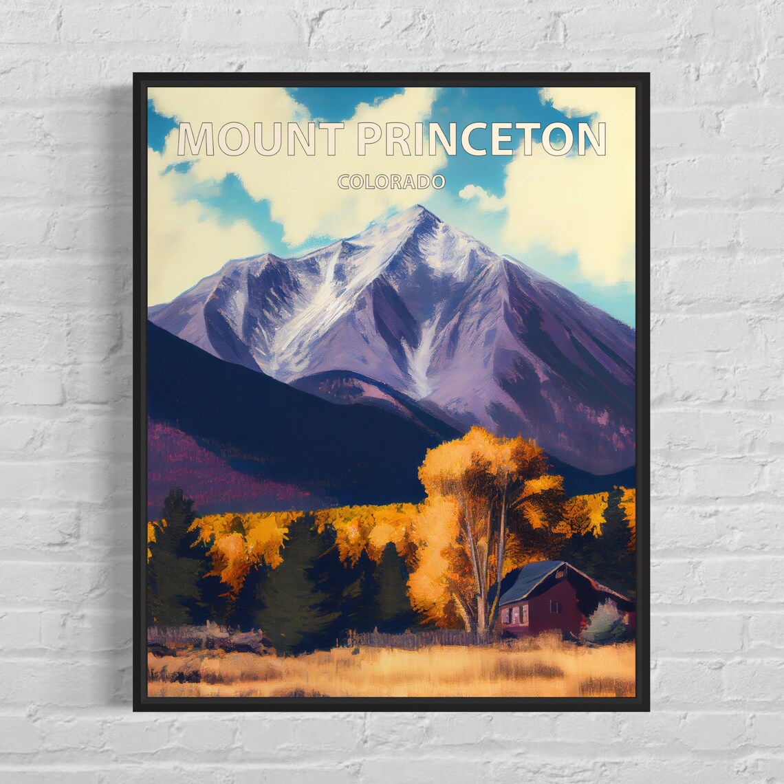 Mount Princeton Colorado Snowy Peak Autumn Aspens Art Poster