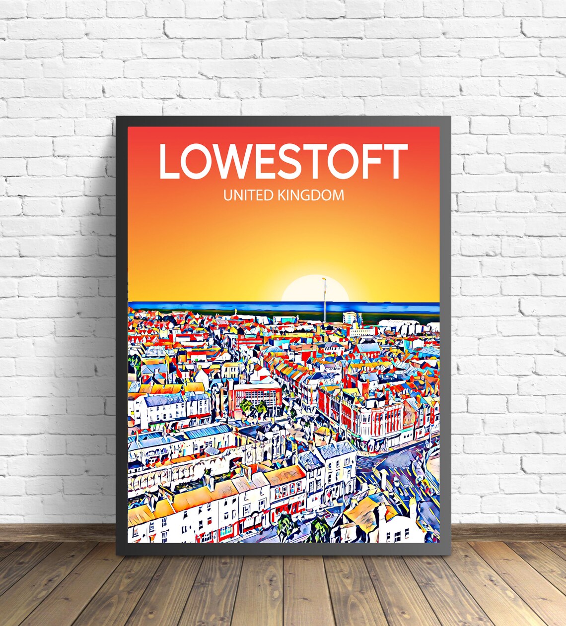 Lowestoft United Kingdom Sunset Seaside Skyline Cityscape Art Poster
