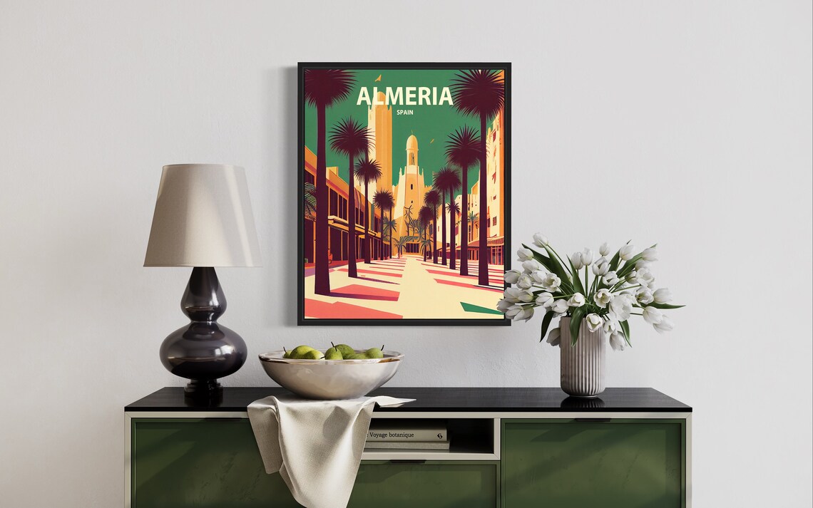 Almeria Spain Palm Boulevard Moorish Towers Retro Travel Poster - Image 3