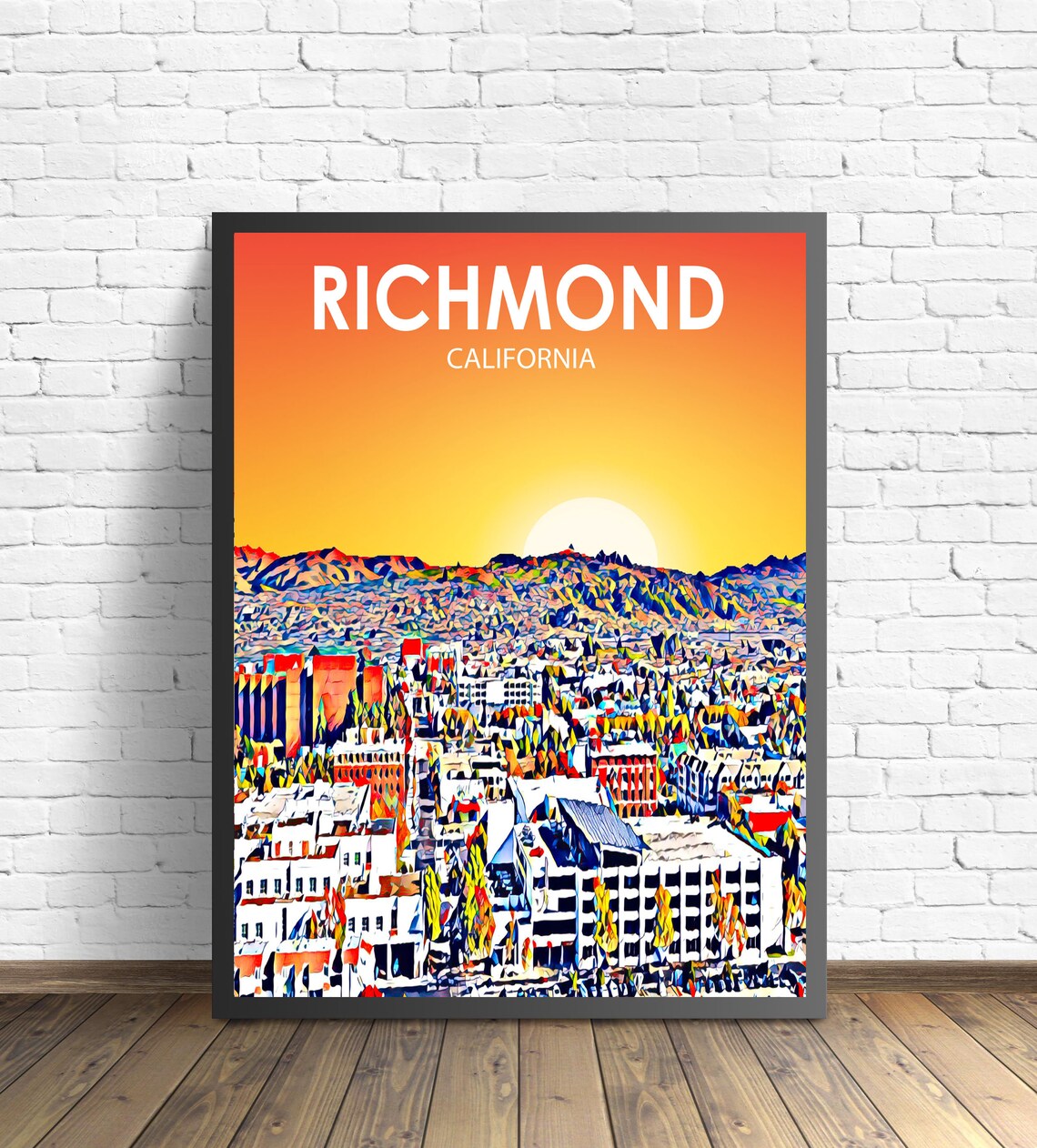 Richmond California Sunset Cityscape Vibrant Pop Art Sketch Poster