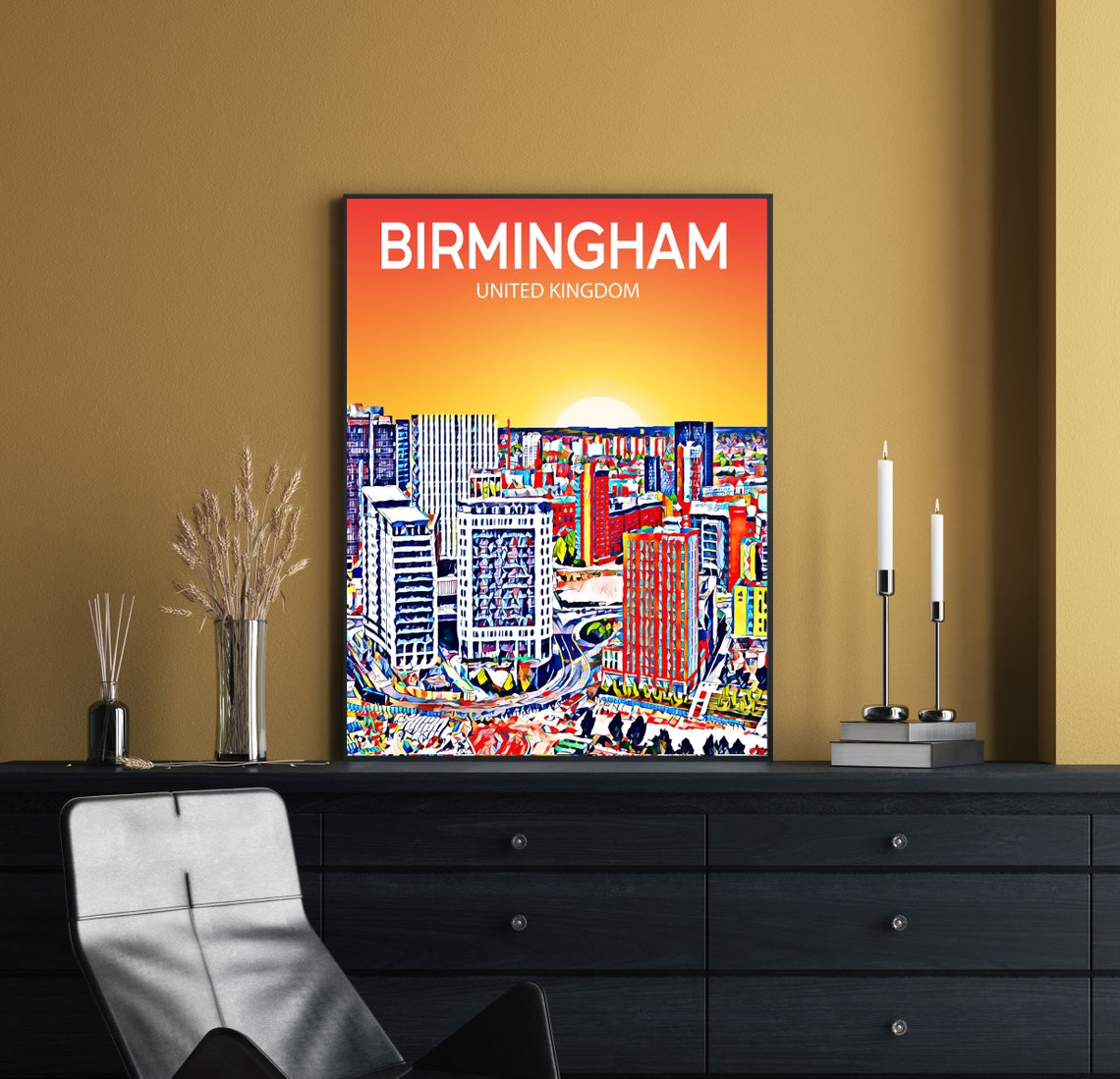 Birmingham United Kingdom Sunset Skyline Cityscape Travel Poster - Image 2