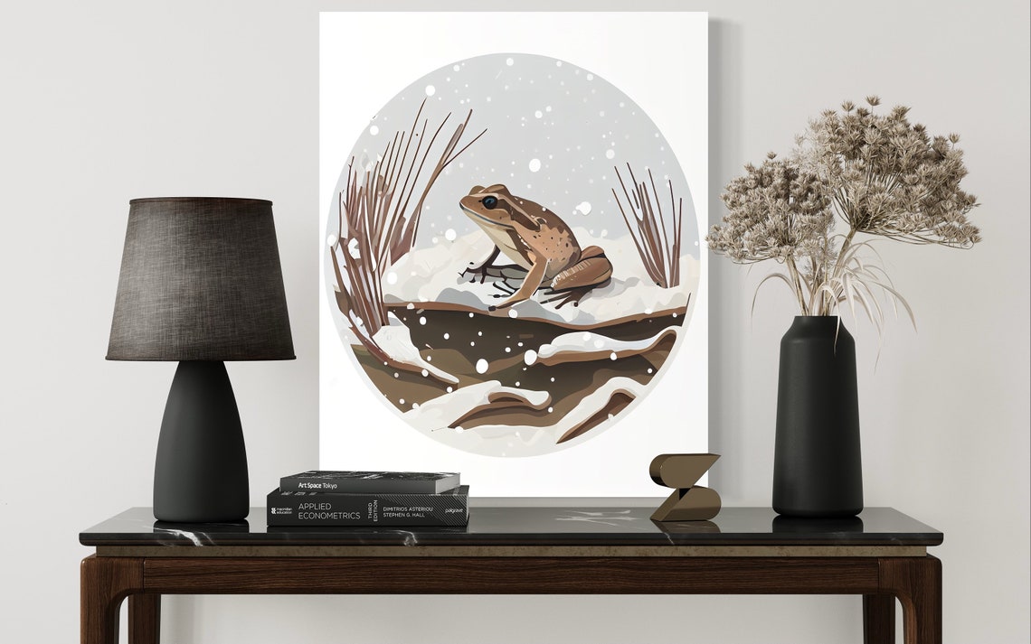 Wood Frog Retro Snowy Winter Circle Portrait Illustration Poster - Image 3