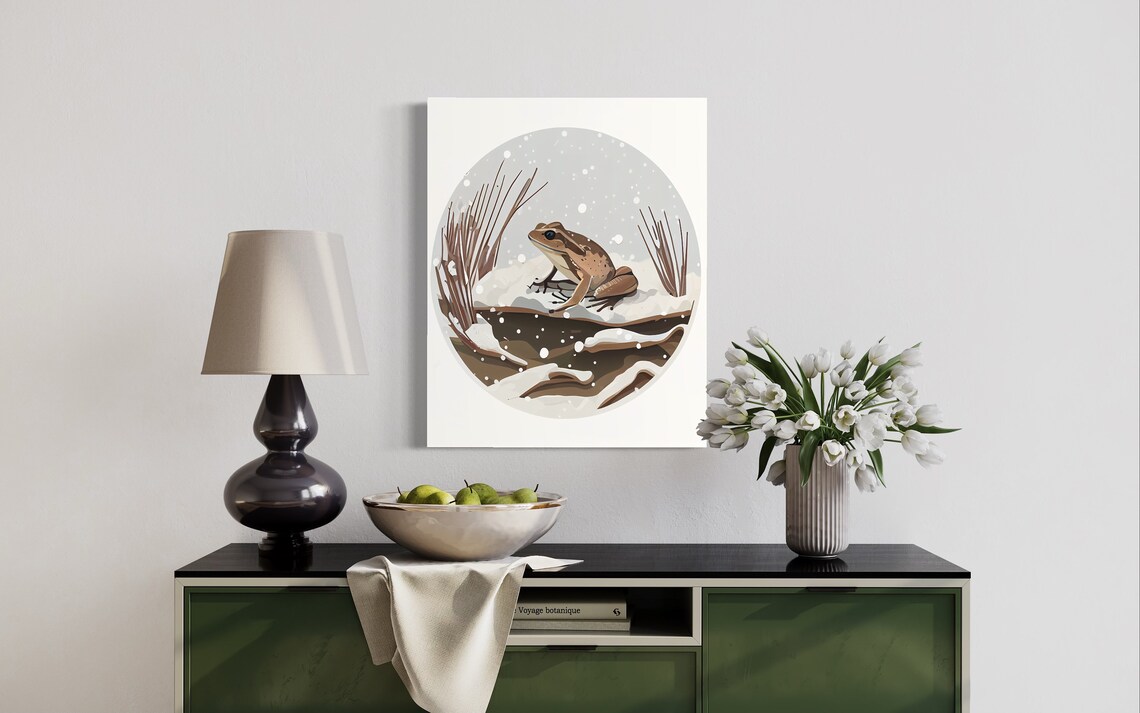 Wood Frog Retro Snowy Winter Circle Portrait Illustration Poster - Image 2