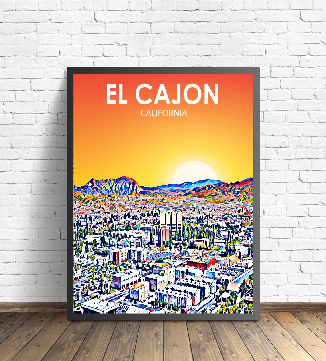 El Cajon California Art Poster Sunset Landscape Poster Print El Cajon City Wall Art United States Colorful Skyline Sketch Photo