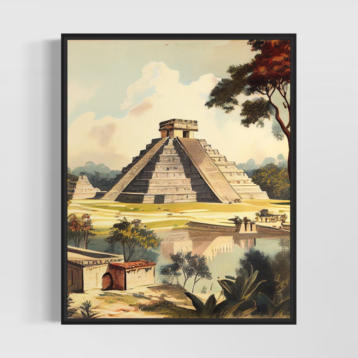 Chichen Itza Mexico Mayan Pyramid Vintage Painting Ruins Poster