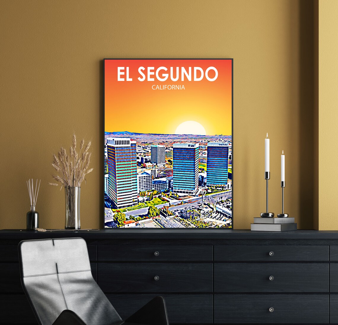 El Segundo California South Bay Sunset Skyline Pop Art Poster - Image 2