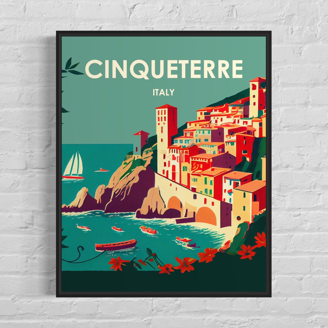 Cinque Terre Italy Colorful Cliffside Coastal Village Travel Poster