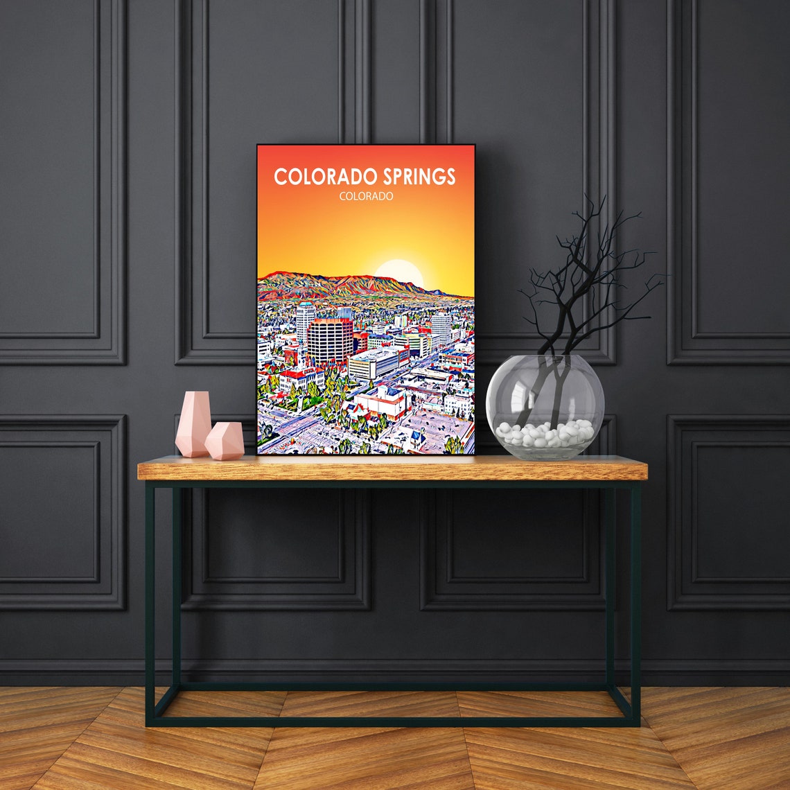 Colorado Springs Colorado Sunset Night Landscape Poster Print Colorado Springs City Wall Art United States Colorful Skyline Sketch - Image 3