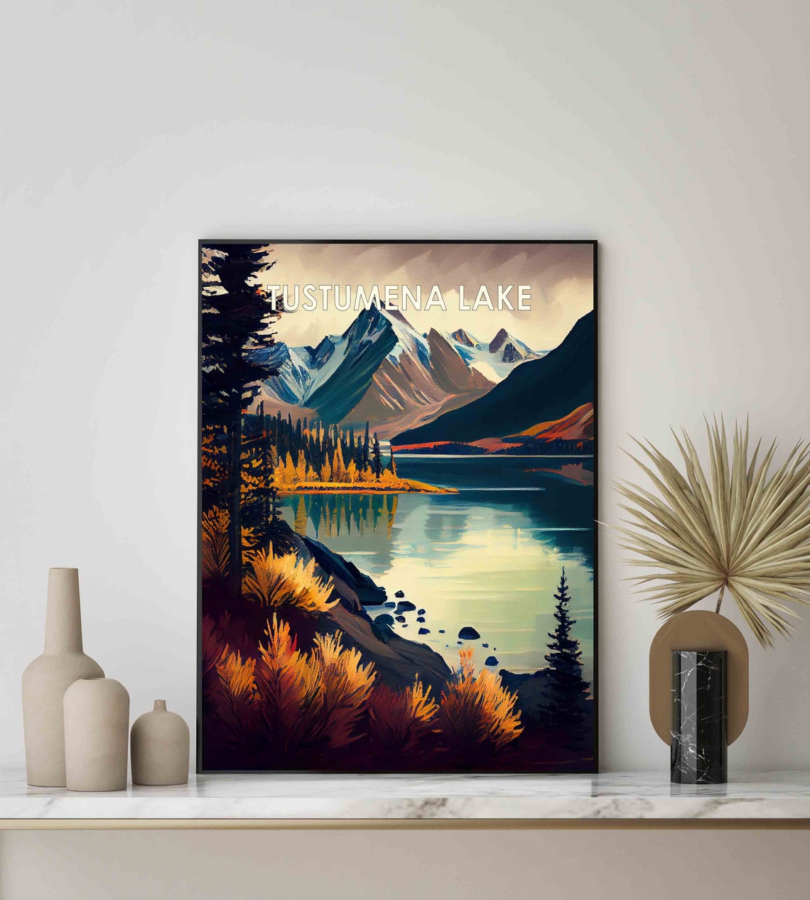 Tustumena Lake Alaska Snowcapped Mountains Autumn Glow Poster - Image 2