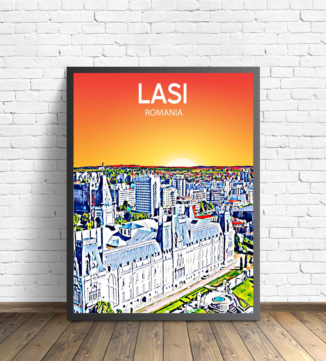 Iasi Romania Palace of Culture Sunset Skyline Cityscape Art Poster