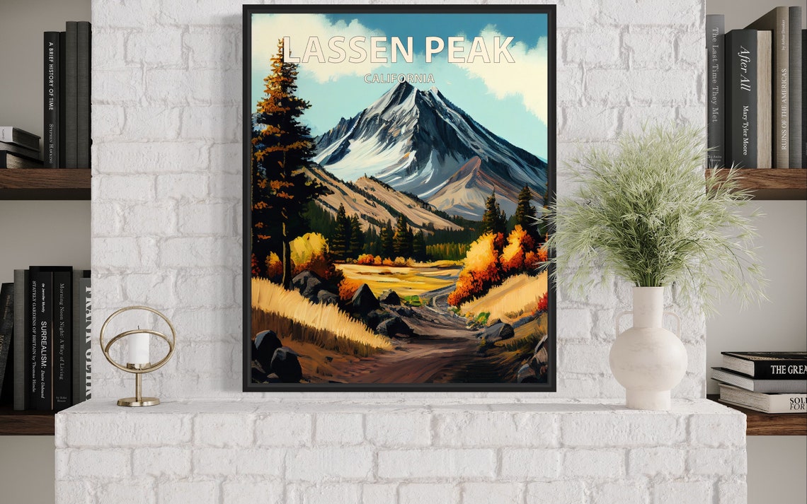 Lassen Peak California Snowy Volcano Autumn Meadow Travel Poster - Image 2