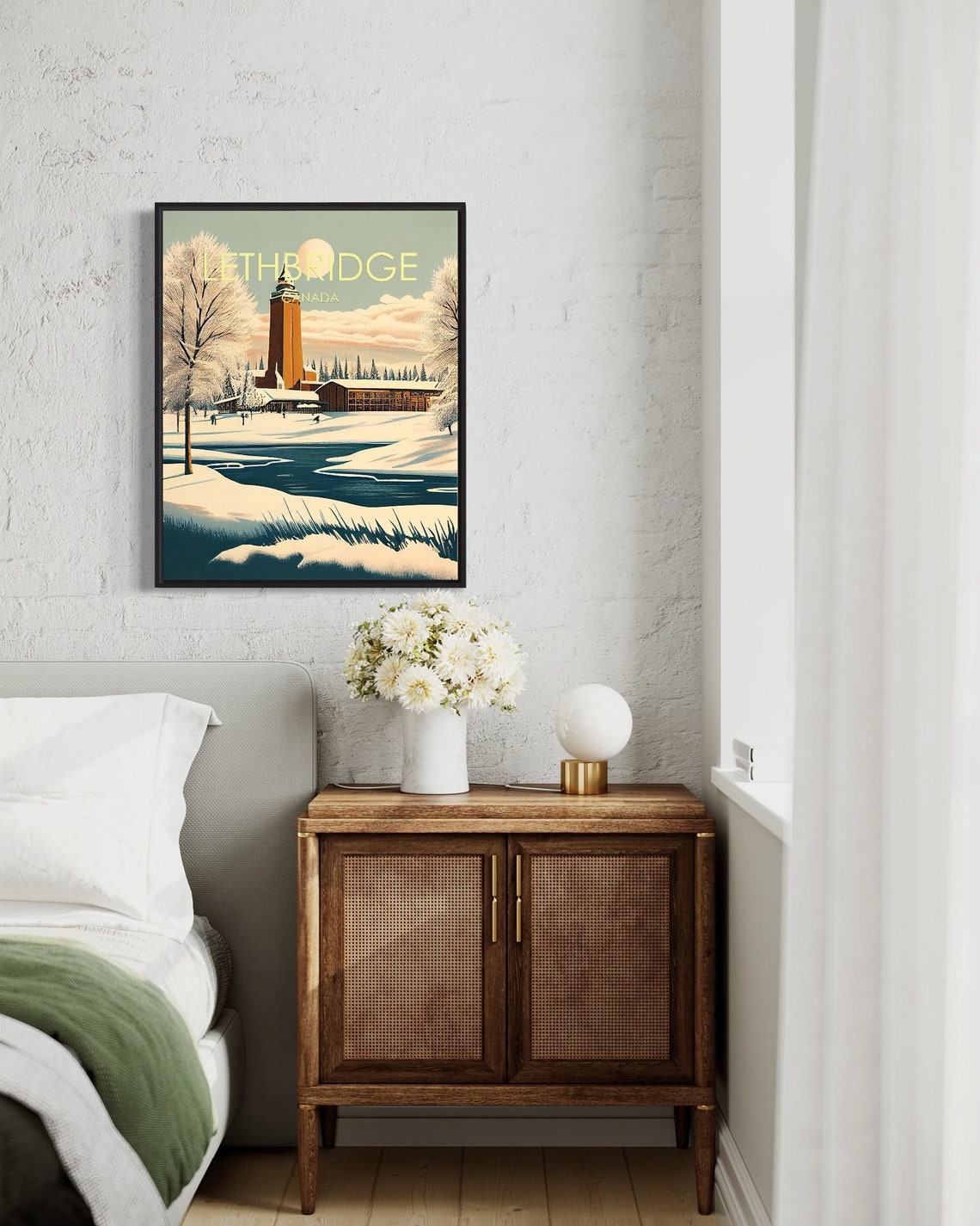 Lethbridge Canada Snowy Tower Lake Winter Retro Travel Poster - Image 3