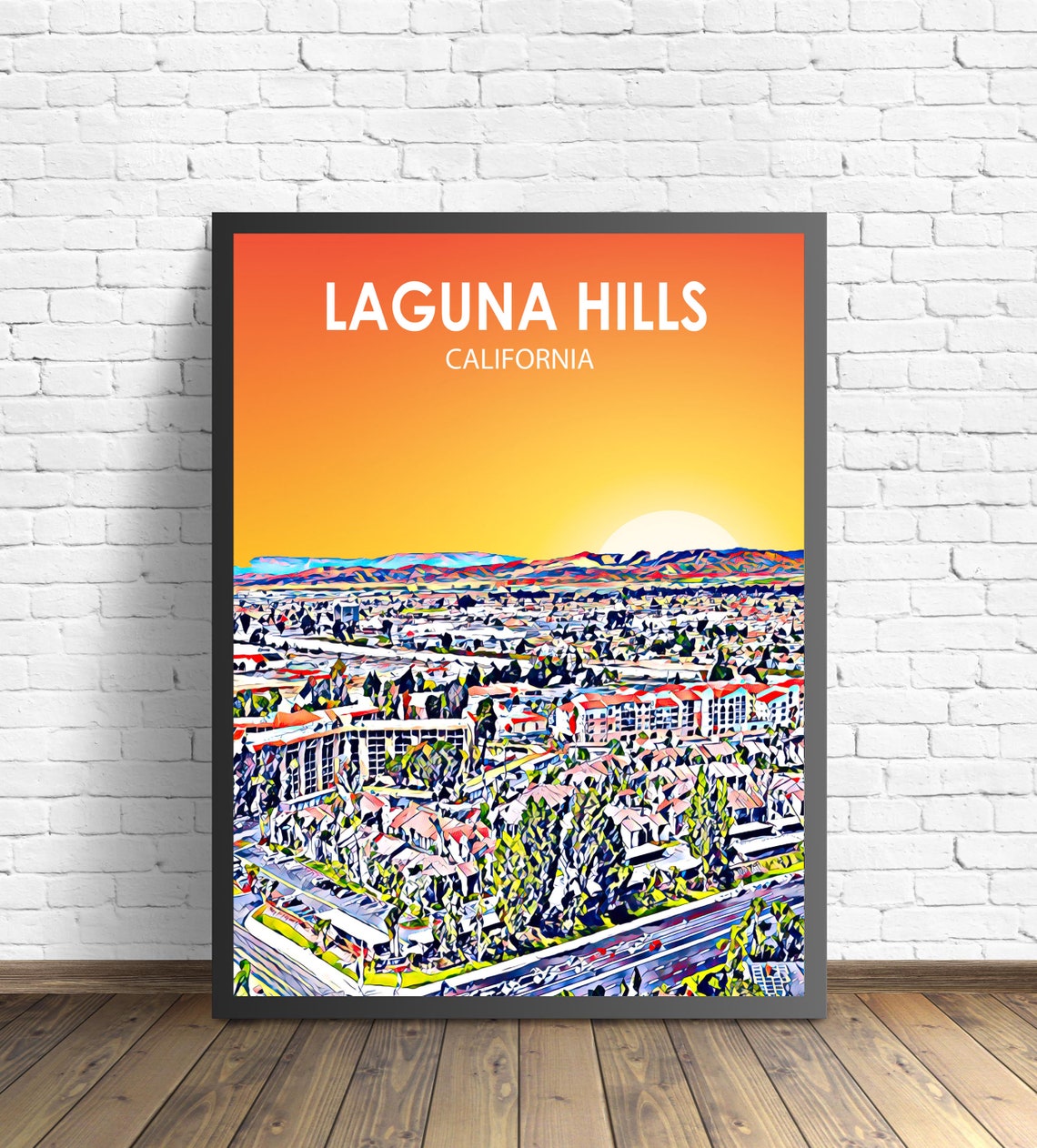 Laguna Hills California Colorful Sunset Skyline City Travel Poster