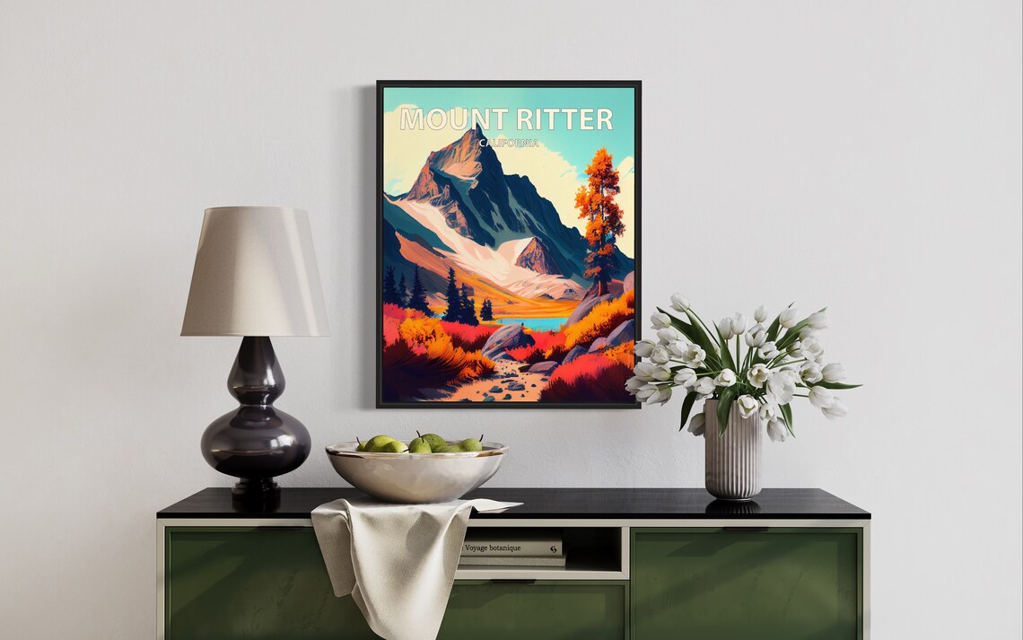 Mount Ritter California Jagged Peak Alpine Lake Autumn Art Poster - Image 3