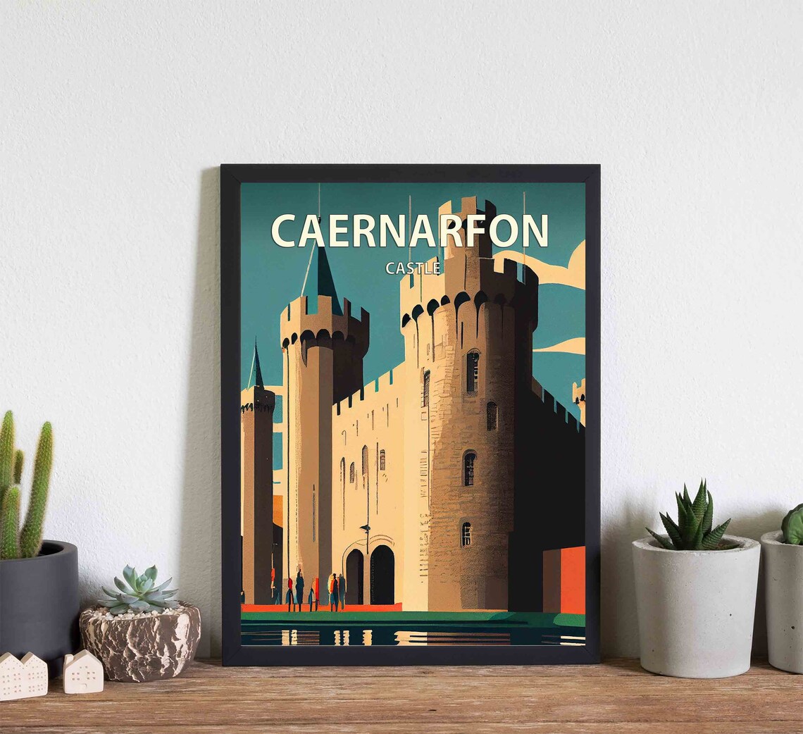Caernarfon Wales Medieval Castle Towers Vintage Travel Poster