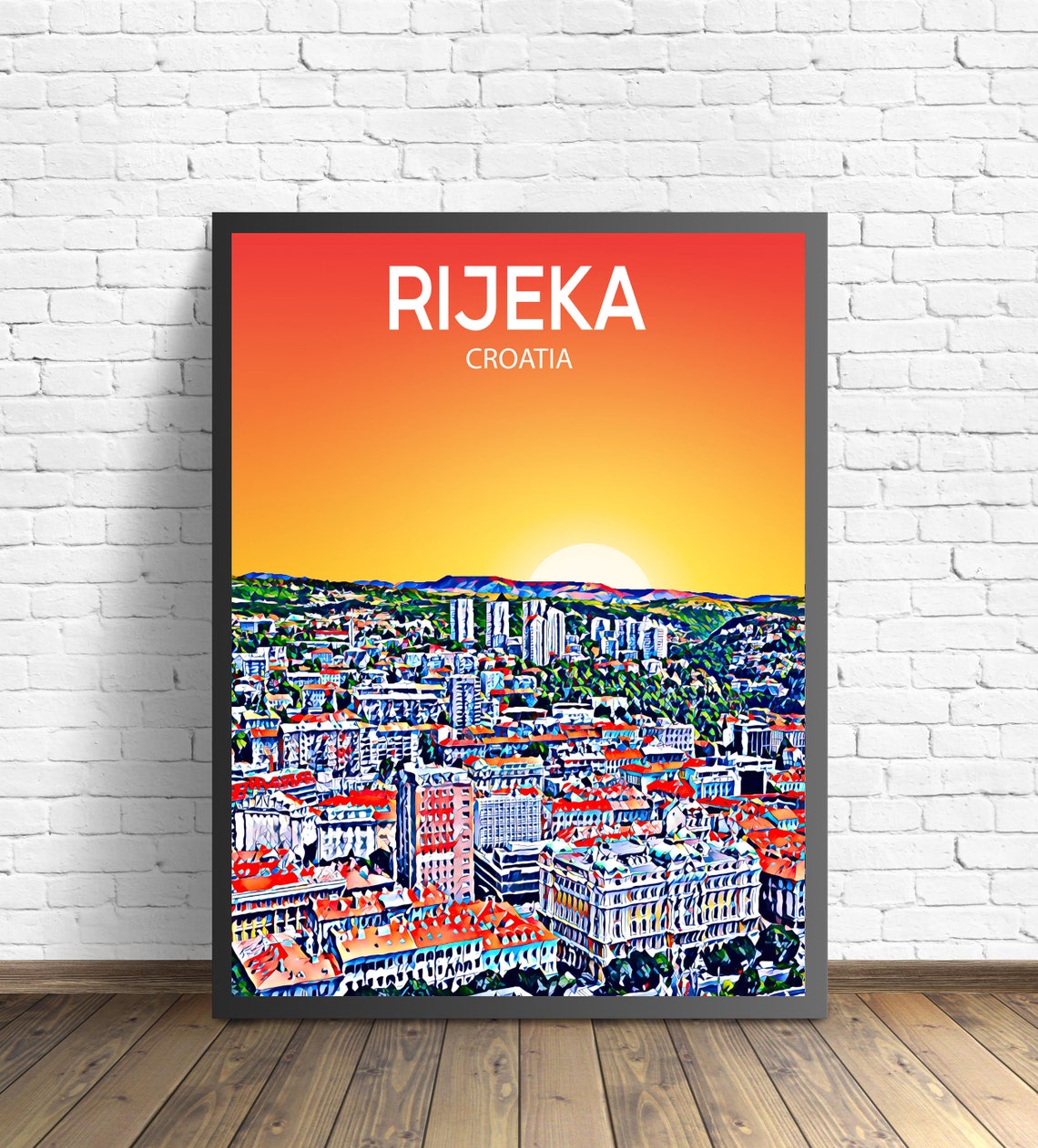 Rijeka Croatia Sunset Cityscape Red Rooftops Adriatic Art Poster