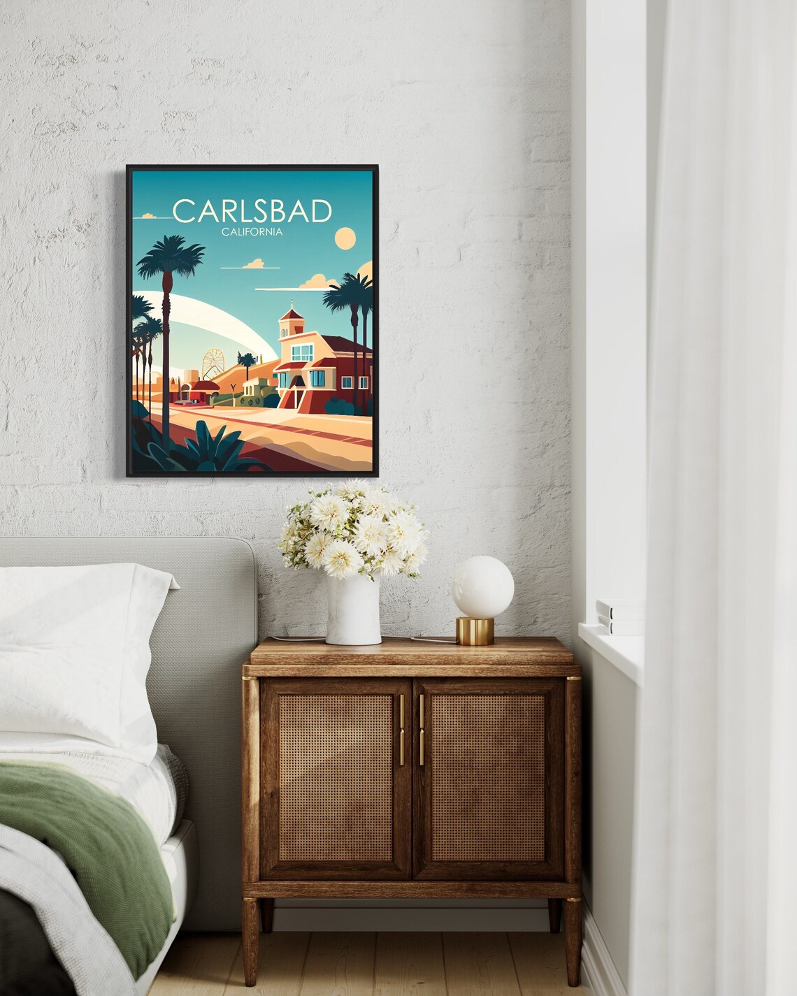 Carlsbad California Beach Town Palms Ferris Wheel Travel Poster - Image 3