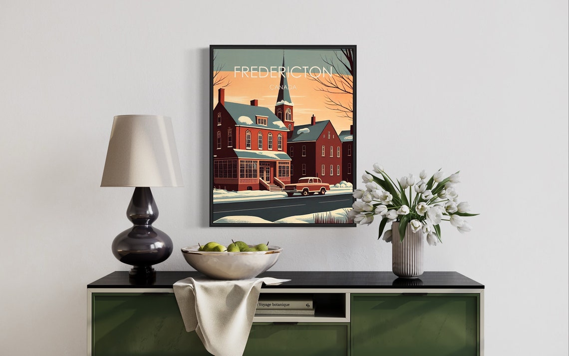 Fredericton Canada Winter Snowy Street Church Spire Retro Poster - Image 3