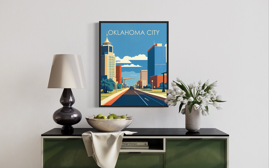 Oklahoma City Skyline Wide Boulevard Vintage Travel Art Poster - Image 2