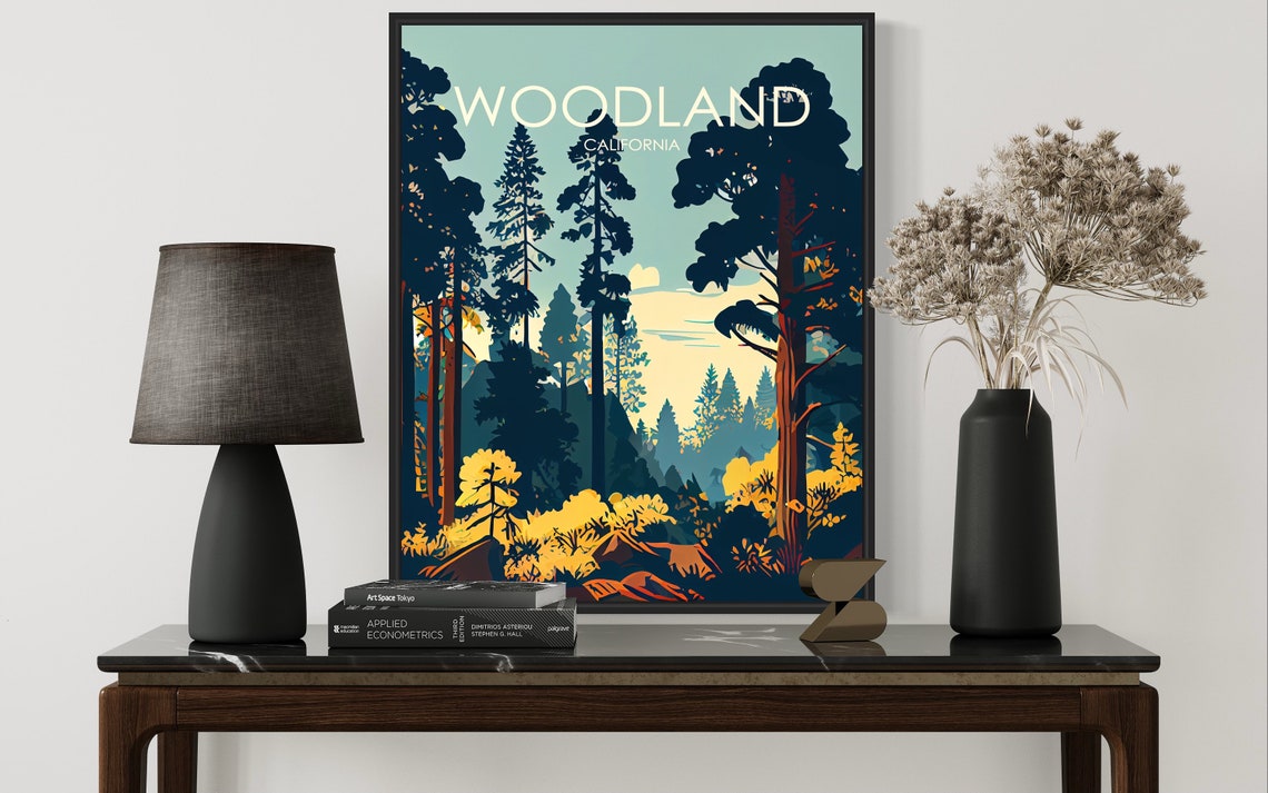 Woodland California Towering Pine Forest Golden Light Art Poster - Image 3