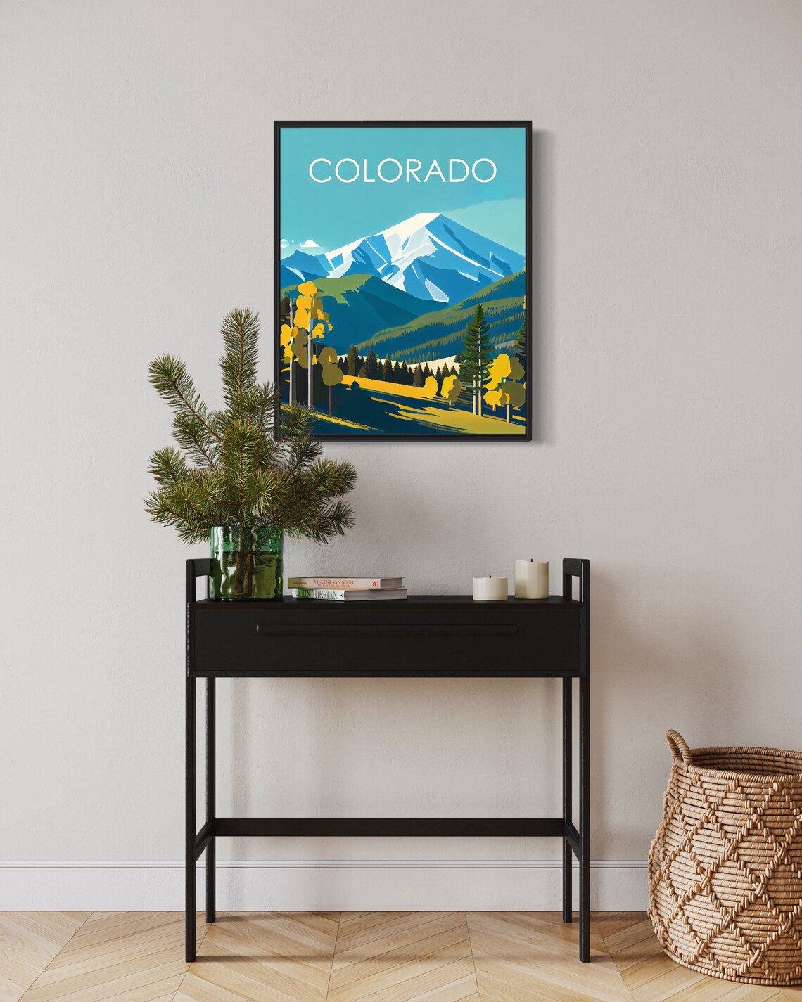Colorado Rocky Mountain Snow Peak Golden Meadow Forest Poster - Image 2