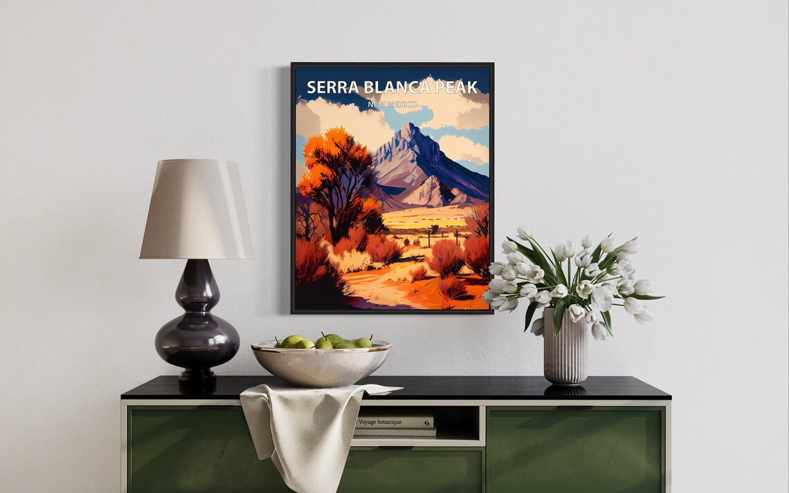 Sierra Blanca Peak New Mexico Desert Dunes Retro Travel Poster - Image 3