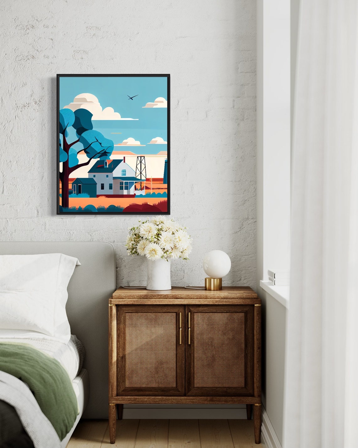 Oklahoma Farmhouse Oil Derrick Sunset Retro Countryside Poster - Image 3