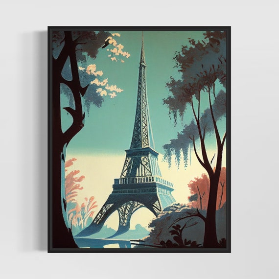 Eiffel Tower Retro Art Print Eiffel Tower Wall Art Illustration Eiffel Tower Vintage Minimal Design Poster