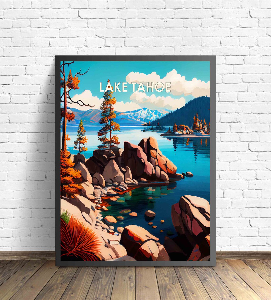 Lake Tahoe Rocky Shoreline Pines Mountain Lake Scenic Poster