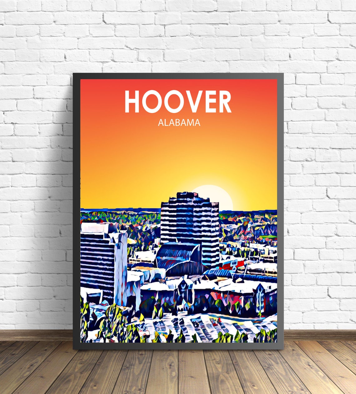 Hoover Alabama Aerial Sunset Downtown Colorful Skyline Poster