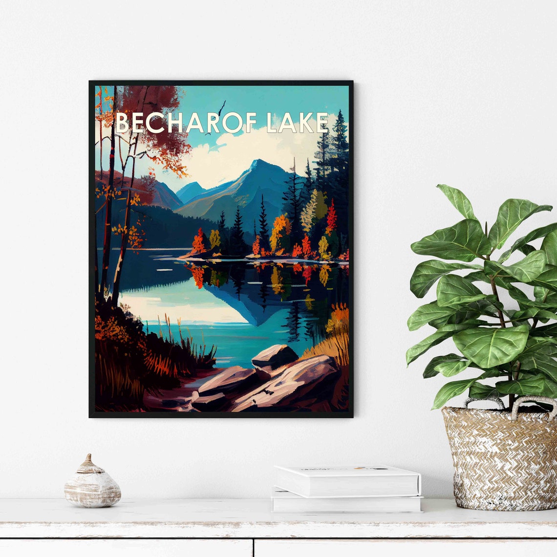Becharof Lake Alaska Mountain Reflection Autumn Forest Travel Poster - Image 3