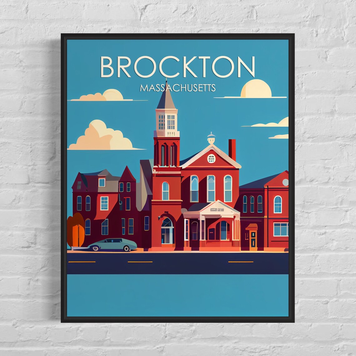 Brockton Massachusetts Historic Red Brick Hall Vintage City Poster
