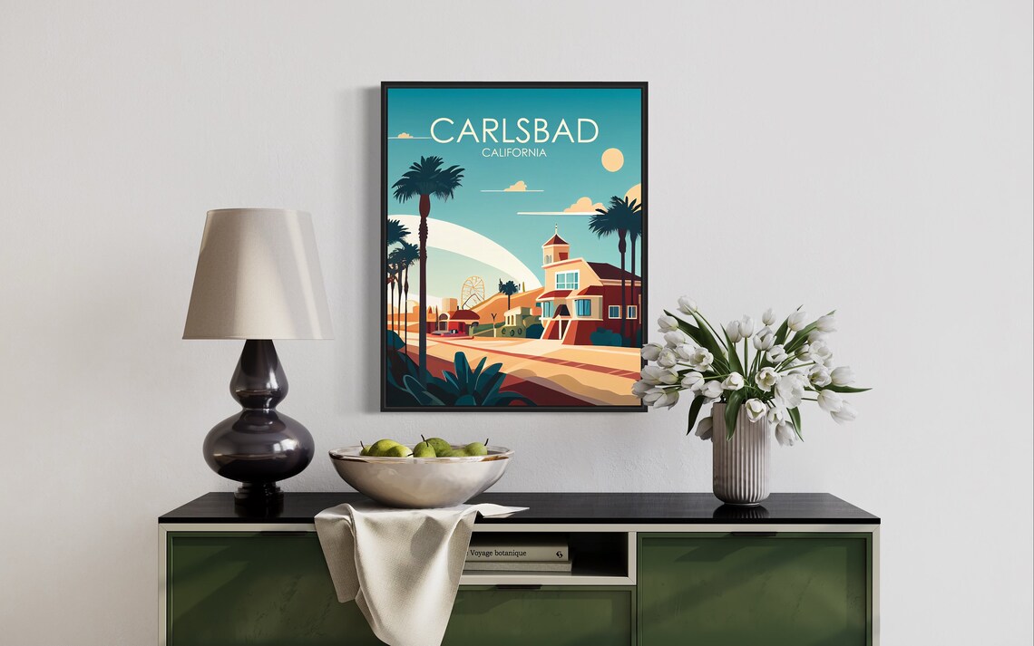 Carlsbad California Beach Town Palms Ferris Wheel Travel Poster - Image 2