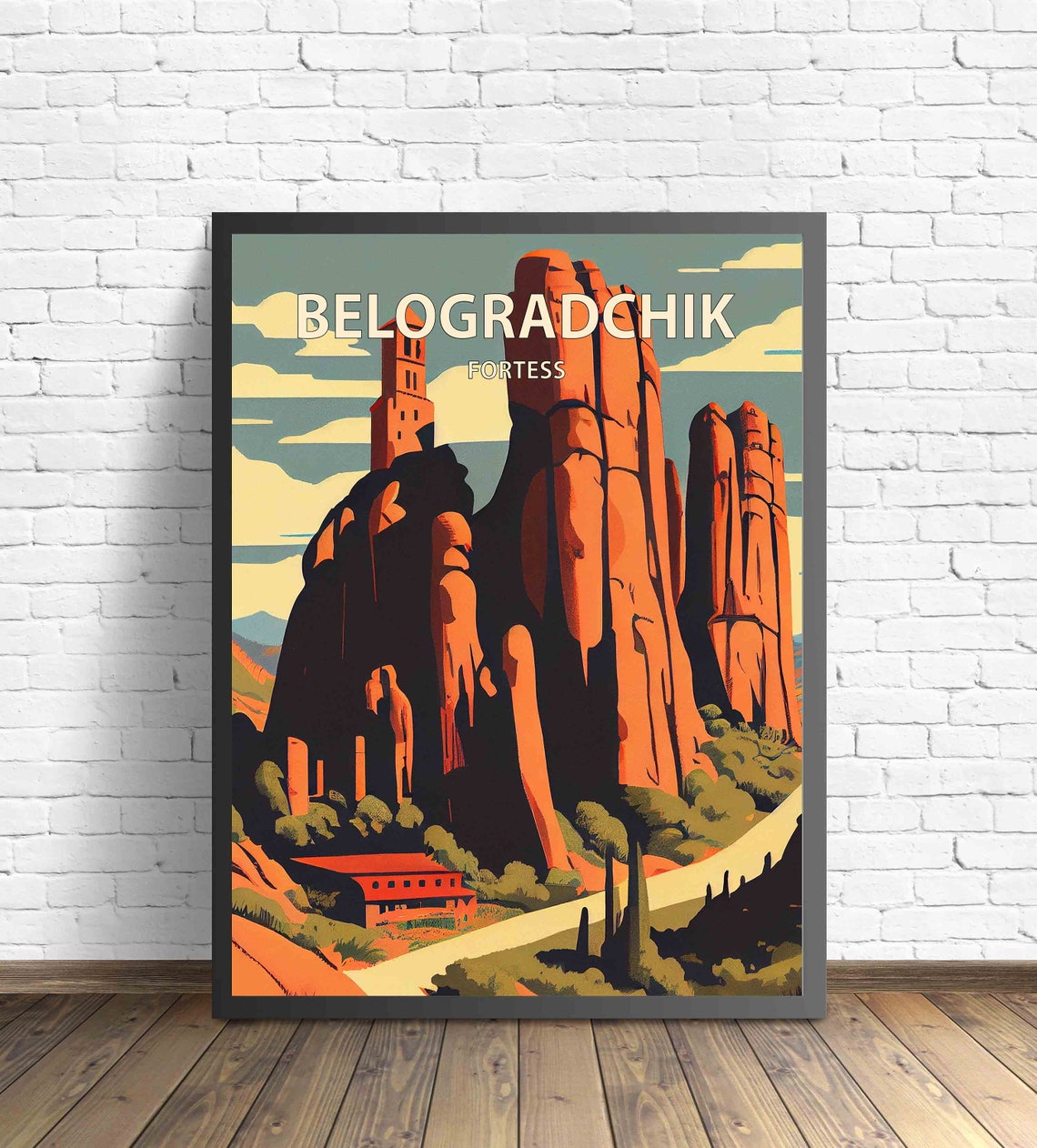 Belogradchik Bulgaria Fortress Red Rock Cliffs Vintage Travel Poster