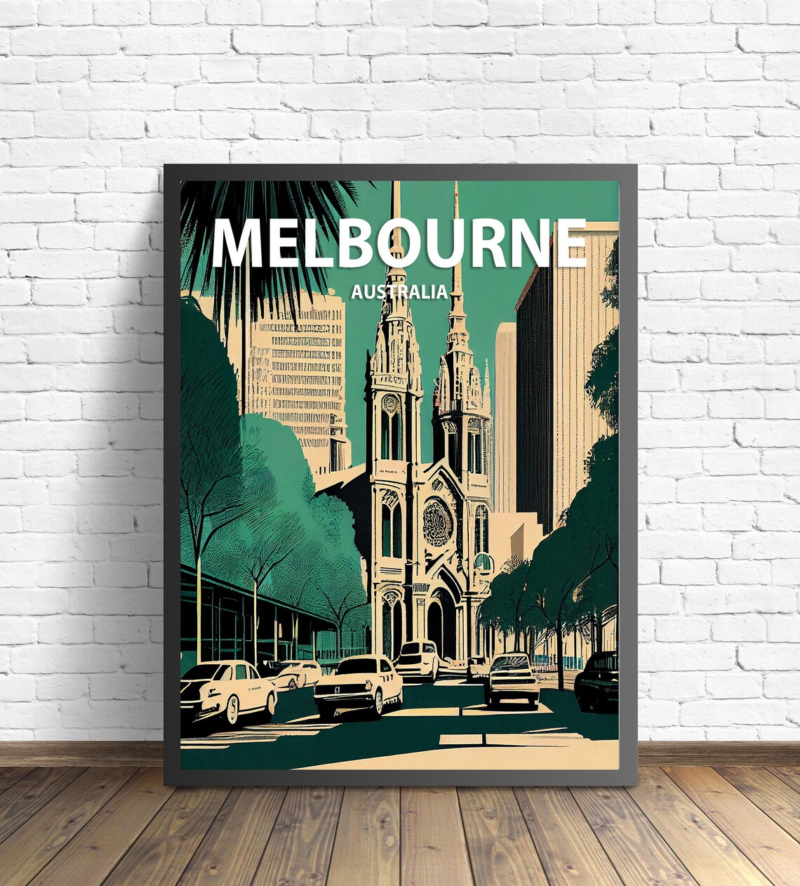 Melbourne Australia Gothic Church City Street Retro Travel Poster