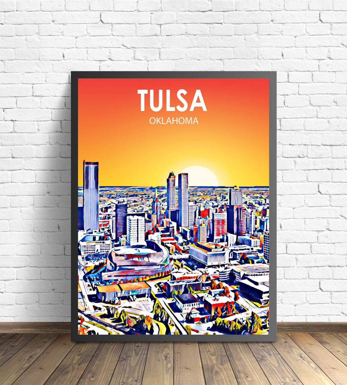 Tulsa Oklahoma Downtown Sunset Skyline Colorful Pop Art Poster