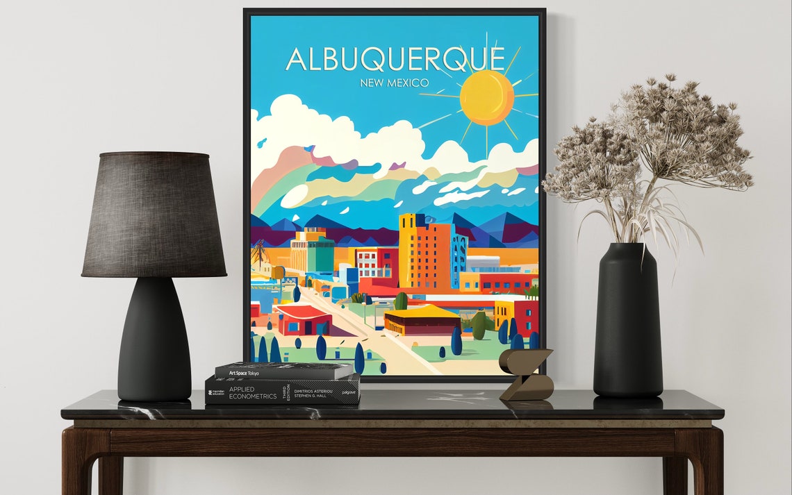 Albuquerque New Mexico Skyline Blazing Sun Vintage Southwest Poster - Image 3