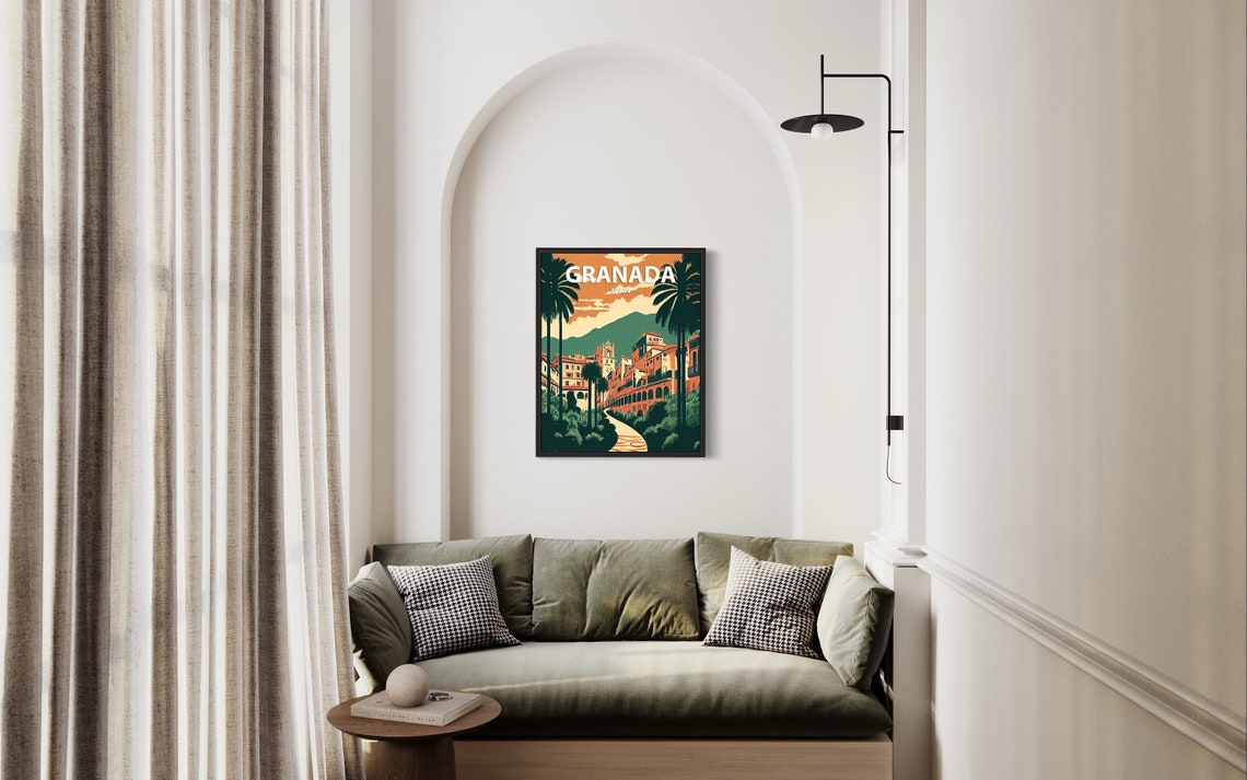 Granada Spain Old Town Palms Sunset Mountain View Travel Poster - Image 2