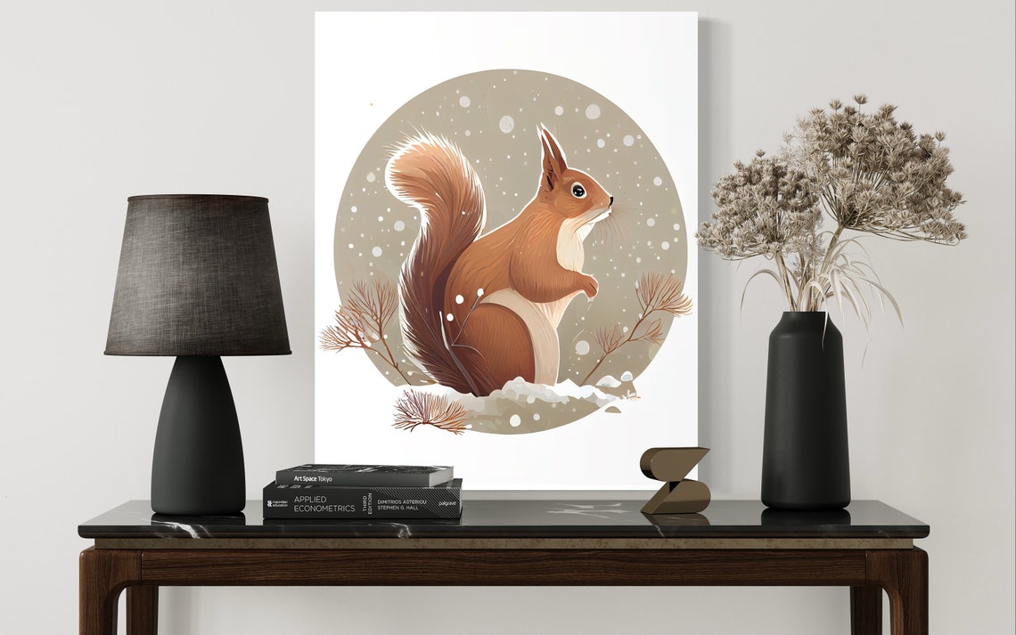 Red Squirrel Playing in the Falling Snow Winter Wildlife Poster - Image 2