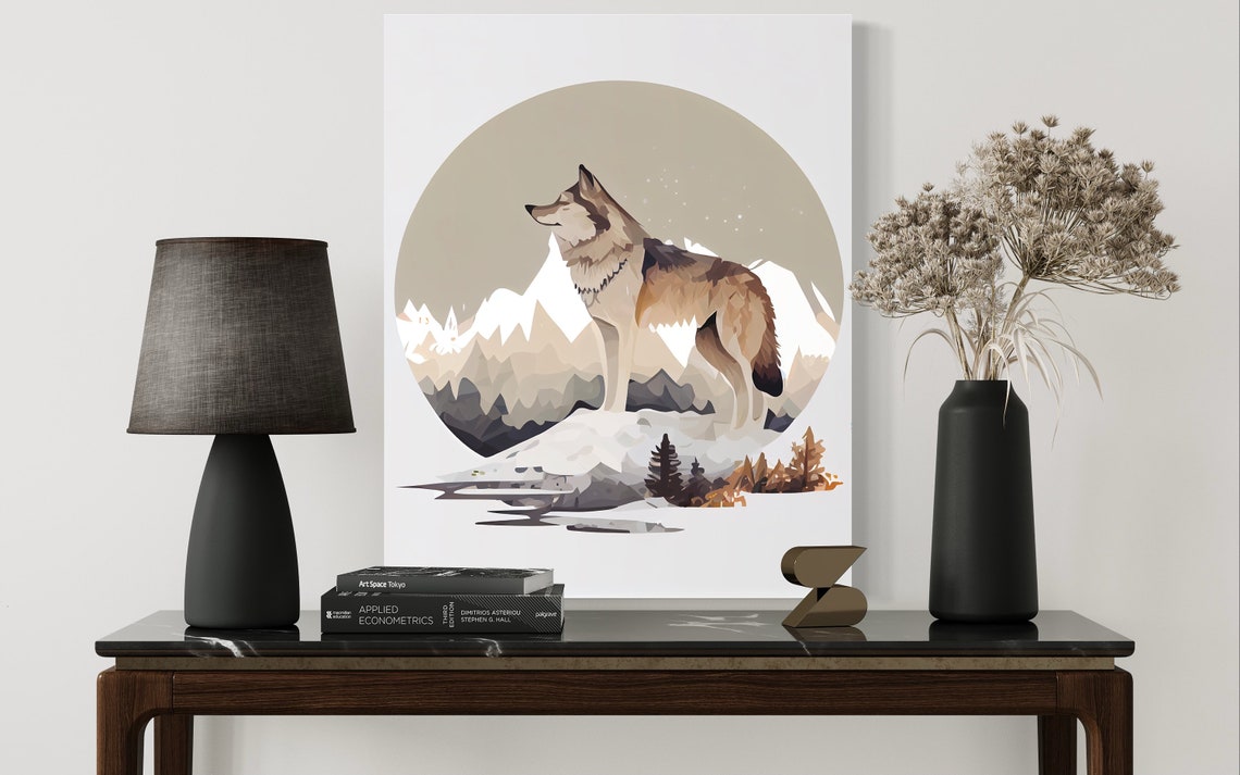 Grey Wolf Howling in Snowy Mountains Winter Wildlife Art Poster - Image 2