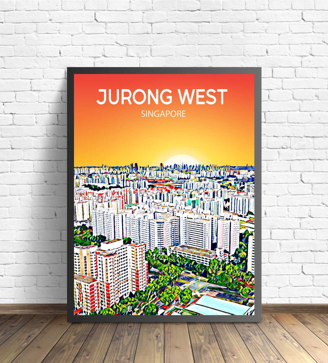 Jurong West Singapore Sunset Skyline Vibrant Cityscape Art Poster